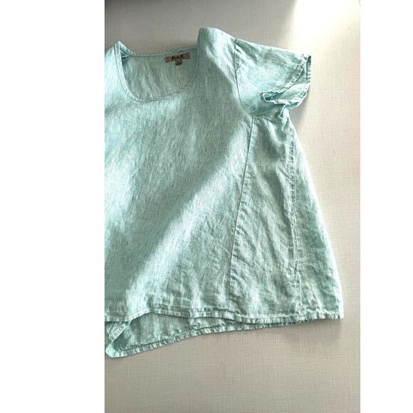 Flax Sz M Striped A-Line Swing Tunic Top Green Linen Lagenlook Artsy Breezy - Picture 7 of 14